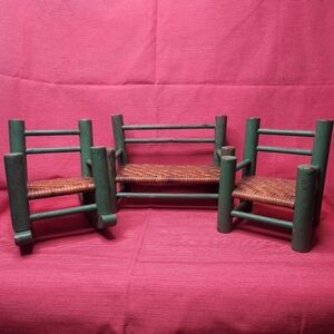 Vintage 1930's Green and Brown Rattan Full-size Doll Furniture